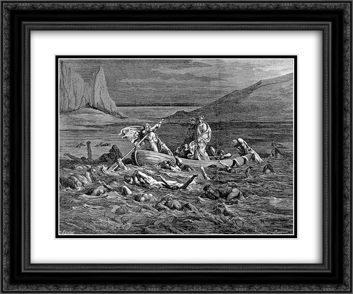 The Styx--Phlegyas 24x20 Black Ornate Wood Framed Art Print Poster with Double Matting by Dore, Gustave