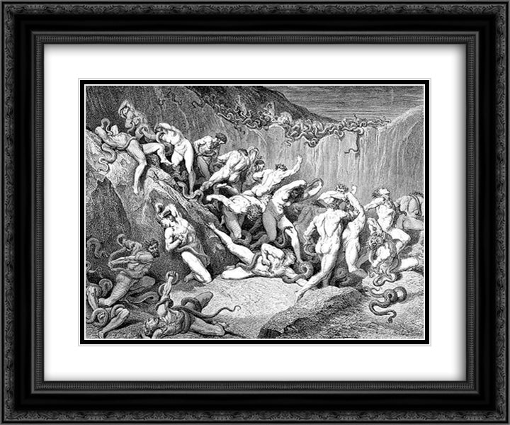 Thieves 24x20 Black Ornate Wood Framed Art Print Poster with Double Matting by Dore, Gustave