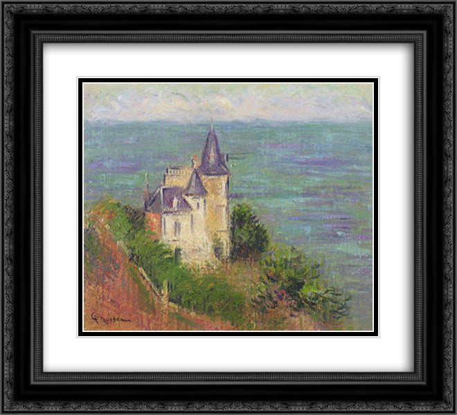 Castle by the Sea 22x20 Black Ornate Wood Framed Art Print Poster with Double Matting by Loiseau, Gustave