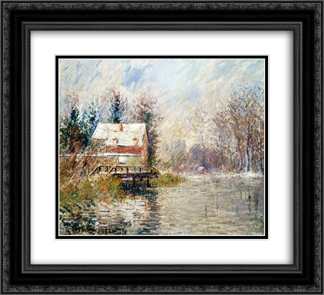 House by the Water 22x20 Black Ornate Wood Framed Art Print Poster with Double Matting by Loiseau, Gustave