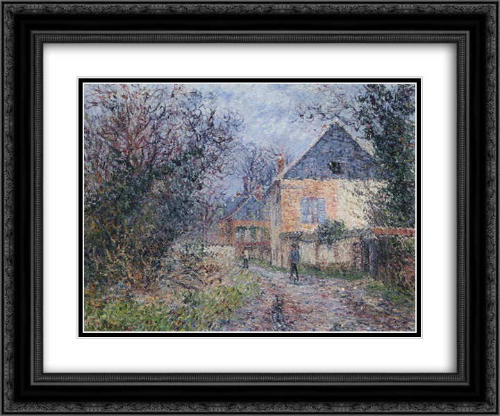 Houses near the Eure 24x20 Black Ornate Wood Framed Art Print Poster with Double Matting by Loiseau, Gustave
