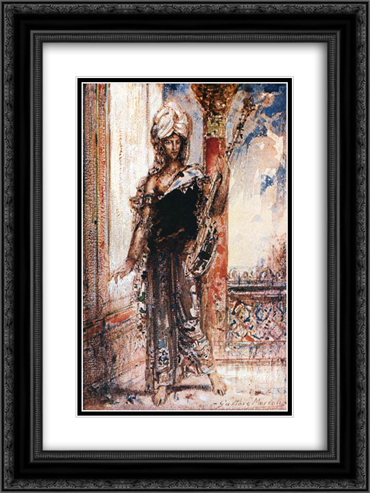 An Arabian Singer 18x24 Black Ornate Wood Framed Art Print Poster with Double Matting by Moreau, Gustave