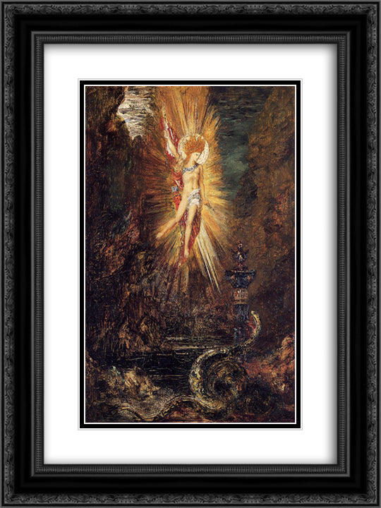 Apollo Vanquishing the Serpent Python 18x24 Black Ornate Wood Framed Art Print Poster with Double Matting by Moreau, Gustave