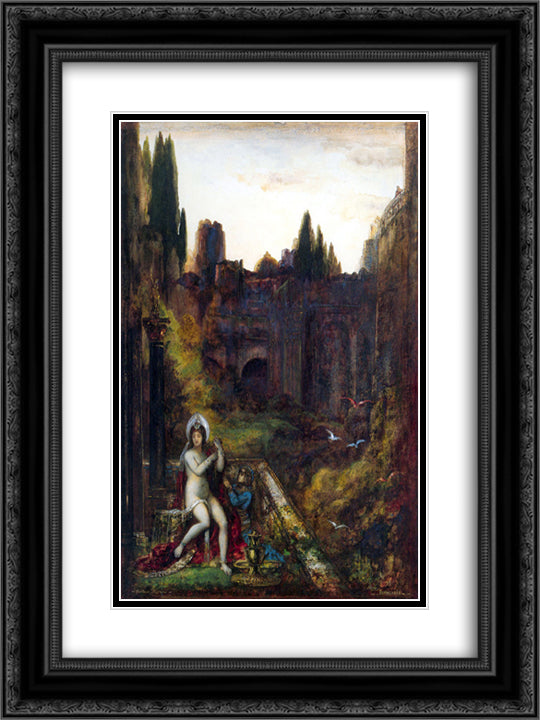 Bathsheba 18x24 Black Ornate Wood Framed Art Print Poster with Double Matting by Moreau, Gustave
