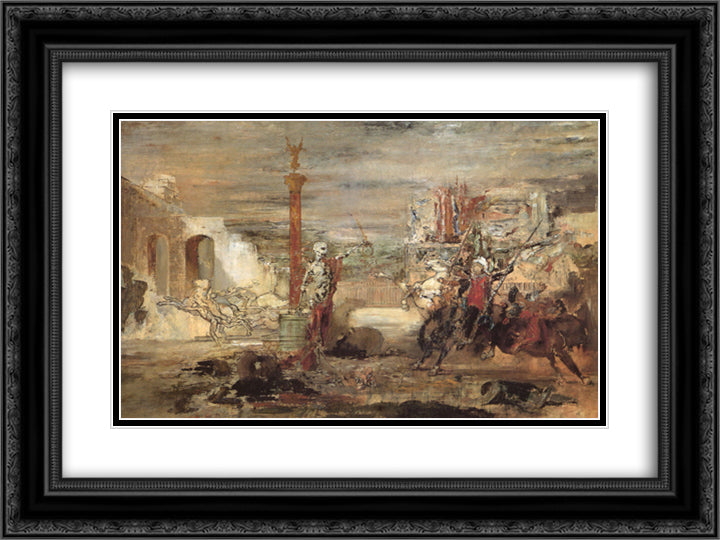 Death Offers Crowns to the Winner of the Tournament 24x18 Black Ornate Wood Framed Art Print Poster with Double Matting by Moreau, Gustave