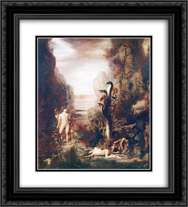 Hercules and the Hydra Lernaean 20x22 Black Ornate Wood Framed Art Print Poster with Double Matting by Moreau, Gustave