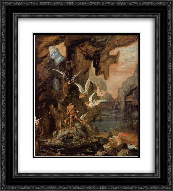 Hercules at Lake Stymphalos 20x22 Black Ornate Wood Framed Art Print Poster with Double Matting by Moreau, Gustave
