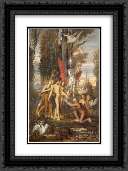 Hesiod and the Muses 18x24 Black Ornate Wood Framed Art Print Poster with Double Matting by Moreau, Gustave