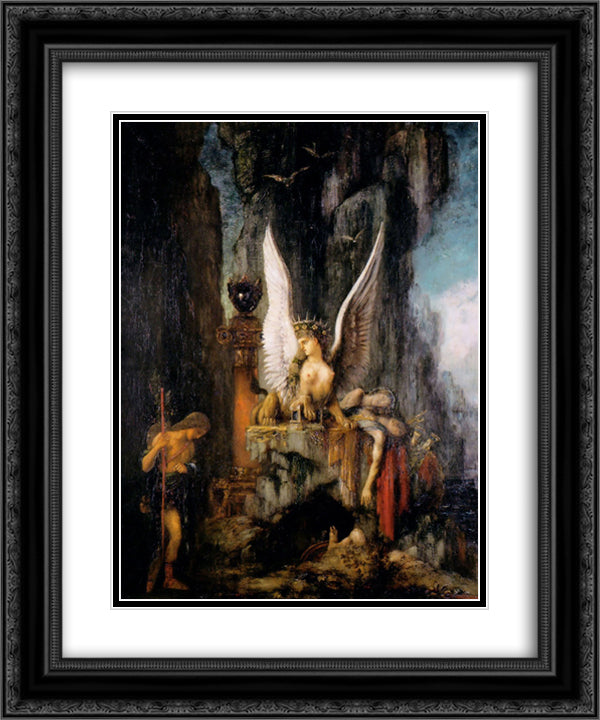 Oedipus the Wayfarer 20x24 Black Ornate Wood Framed Art Print Poster with Double Matting by Moreau, Gustave