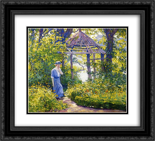 Girl in a Wickford Garden, New England 22x20 Black Ornate Wood Framed Art Print Poster with Double Matting by Rose, Guy