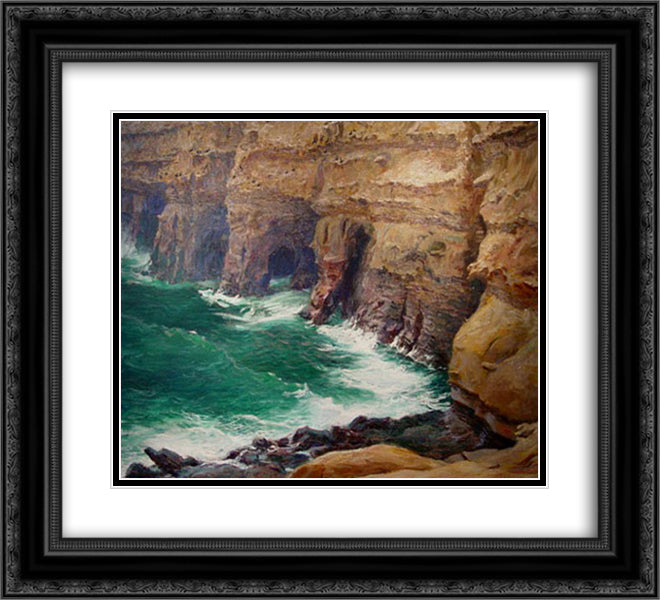 La Jolla Caves 22x20 Black Ornate Wood Framed Art Print Poster with Double Matting by Rose, Guy