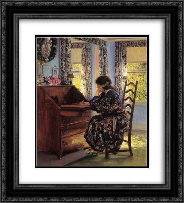 The Difficult Reply 20x22 Black Ornate Wood Framed Art Print Poster with Double Matting by Rose, Guy