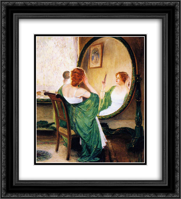 The Green Mirror 20x22 Black Ornate Wood Framed Art Print Poster with Double Matting by Rose, Guy