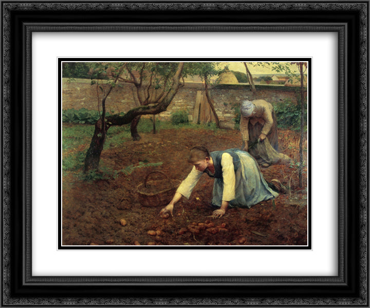 The Potato Gatherers 24x20 Black Ornate Wood Framed Art Print Poster with Double Matting by Rose, Guy