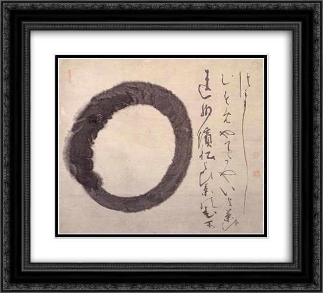 Enso 22x20 Black Ornate Wood Framed Art Print Poster with Double Matting by Hakuin, Ekaku