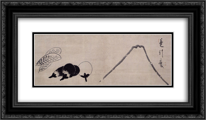 Mount Fuji and Eggplants 24x14 Black Ornate Wood Framed Art Print Poster with Double Matting by Hakuin, Ekaku