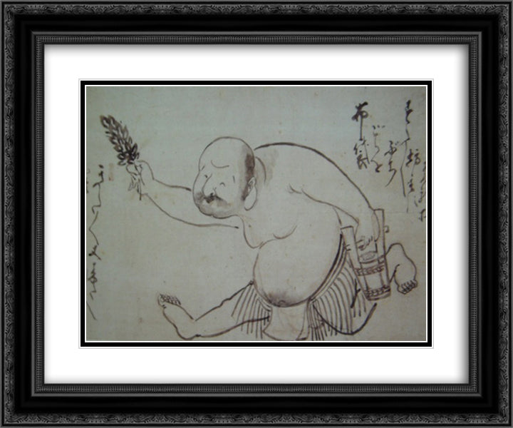 Sutasuta Bozu 24x20 Black Ornate Wood Framed Art Print Poster with Double Matting by Hakuin, Ekaku