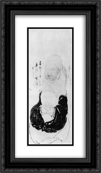 Zazen 14x24 Black Ornate Wood Framed Art Print Poster with Double Matting by Hakuin, Ekaku
