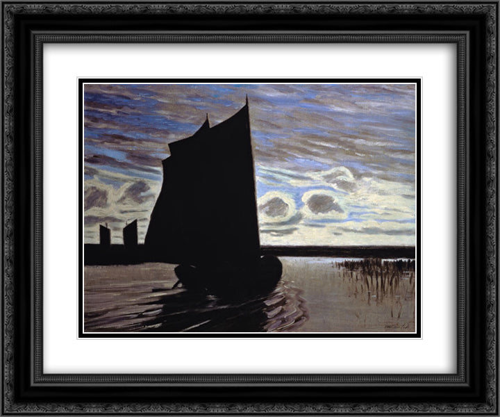 Barque on the River Hamme 24x20 Black Ornate Wood Framed Art Print Poster with Double Matting by Hans am Ende