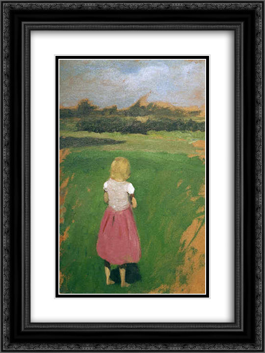 Maedchen auf der wiese 18x24 Black Ornate Wood Framed Art Print Poster with Double Matting by Hans am Ende