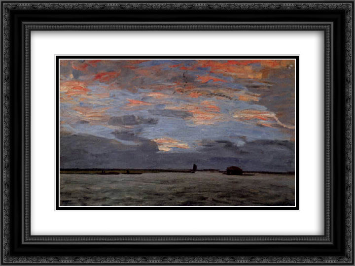 Torfkahne auf der Hamme 24x18 Black Ornate Wood Framed Art Print Poster with Double Matting by Hans am Ende