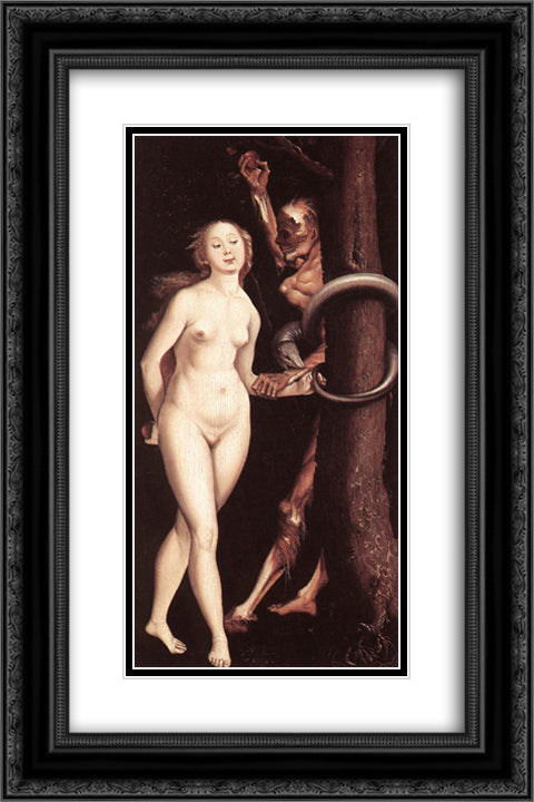 Eve, the Serpent and Death 16x24 Black Ornate Wood Framed Art Print Poster with Double Matting by Baldung, Hans