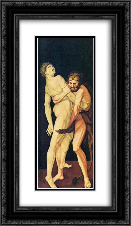 Hercules and Antaeus 14x24 Black Ornate Wood Framed Art Print Poster with Double Matting by Baldung, Hans
