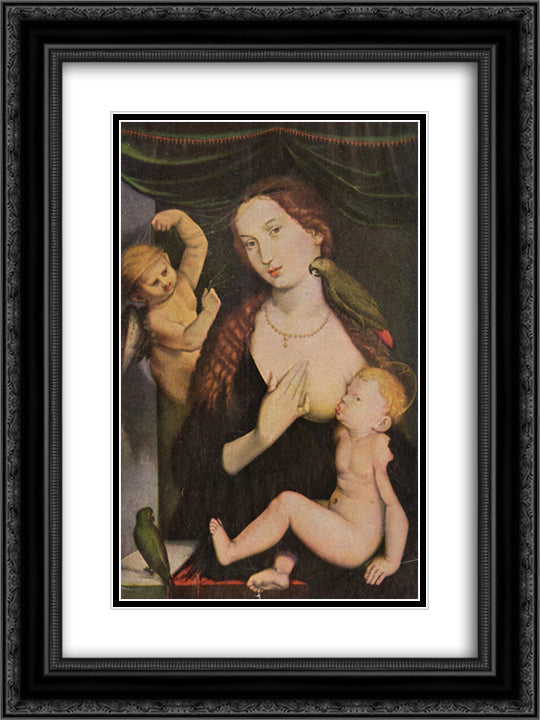 Madonna with the Parrots 18x24 Black Ornate Wood Framed Art Print Poster with Double Matting by Baldung, Hans