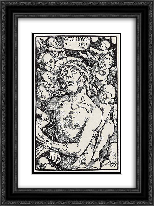 Man of Sorrows 18x24 Black Ornate Wood Framed Art Print Poster with Double Matting by Baldung, Hans