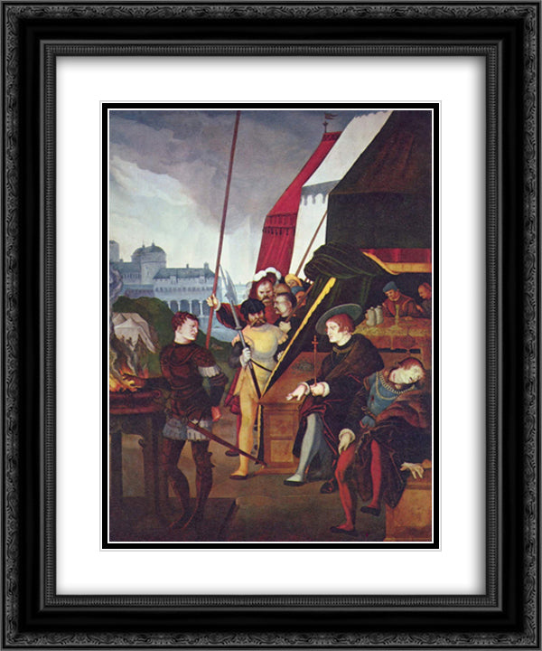 Mucius Scaevola 20x24 Black Ornate Wood Framed Art Print Poster with Double Matting by Baldung, Hans