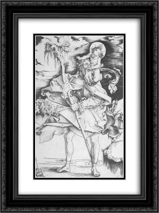 St Christopher 18x24 Black Ornate Wood Framed Art Print Poster with Double Matting by Baldung, Hans