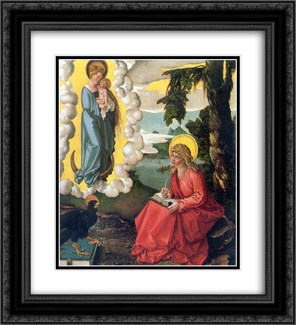 St John at Patmos 20x22 Black Ornate Wood Framed Art Print Poster with Double Matting by Baldung, Hans