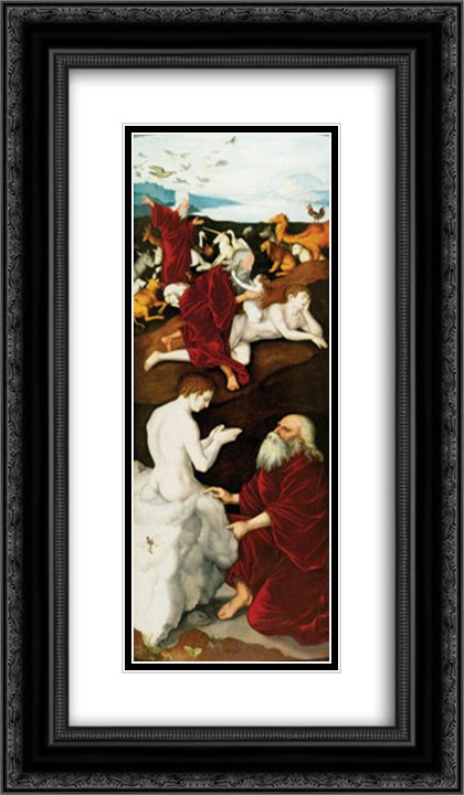 The Creation of the Men and Animals 14x24 Black Ornate Wood Framed Art Print Poster with Double Matting by Baldung, Hans