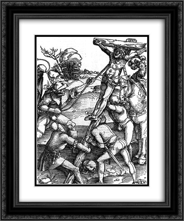 The Erection of the Cross 20x24 Black Ornate Wood Framed Art Print Poster with Double Matting by Baldung, Hans
