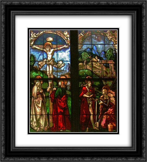 These stained glass windows from the eastern side of the Blumeneck Family Chapel 20x22 Black Ornate Wood Framed Art Print Poster with Double Matting by Baldung, Hans