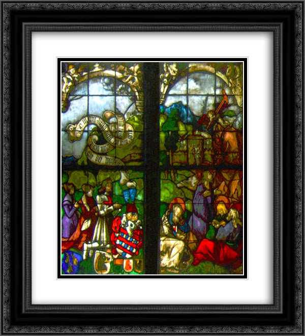 These stained glass windows from the western side of the Blumeneck Family Chapel 20x22 Black Ornate Wood Framed Art Print Poster with Double Matting by Baldung, Hans