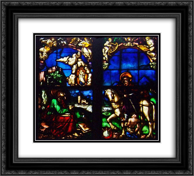 Western stained glass window in the Loch Family Chapel 22x20 Black Ornate Wood Framed Art Print Poster with Double Matting by Baldung, Hans