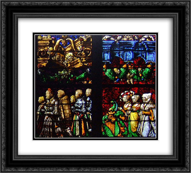 Western stained glass window in the Sturzel Family Chapel 22x20 Black Ornate Wood Framed Art Print Poster with Double Matting by Baldung, Hans