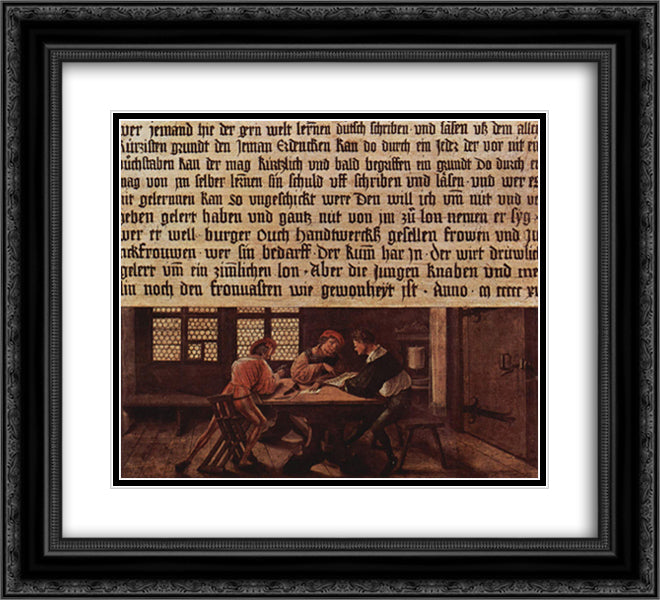 A School Teacher Explaining the Meaning of a Letter to Illiterate Workers 22x20 Black Ornate Wood Framed Art Print Poster with Double Matting by Holbein the Younger, Hans