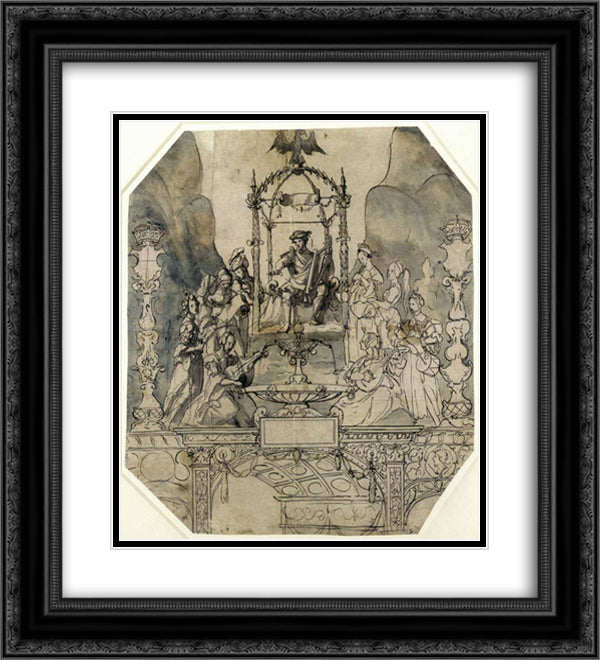 Apollo and the Muses on Parnassus 20x22 Black Ornate Wood Framed Art Print Poster with Double Matting by Holbein the Younger, Hans