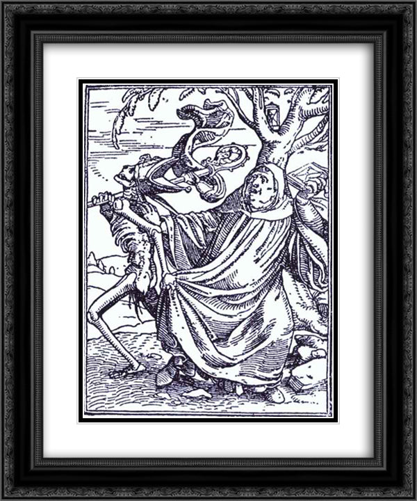 Death and the Abbott 20x24 Black Ornate Wood Framed Art Print Poster with Double Matting by Holbein the Younger, Hans