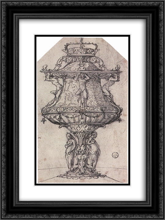 Design for a Table Fountain with the Badge of Anne Boleyn 18x24 Black Ornate Wood Framed Art Print Poster with Double Matting by Holbein the Younger, Hans