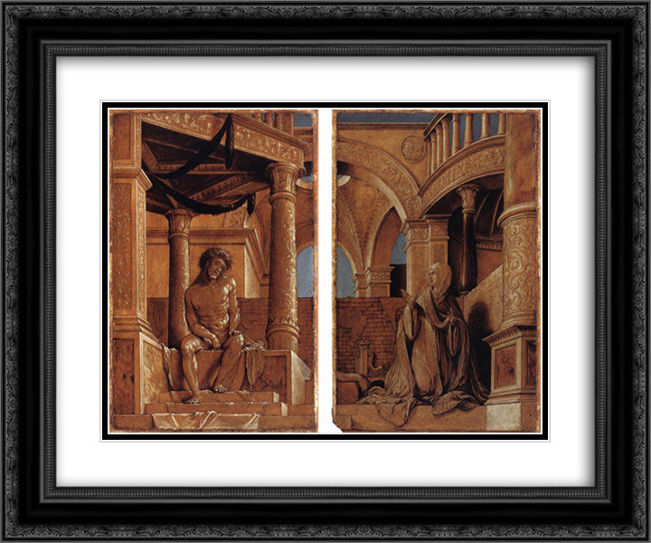Diptych with Christ and the Mater Dolorosa 24x20 Black Ornate Wood Framed Art Print Poster with Double Matting by Holbein the Younger, Hans