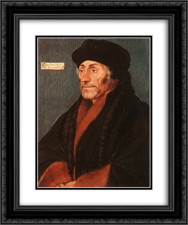 Erasmus of Rotterdam 20x24 Black Ornate Wood Framed Art Print Poster with Double Matting by Holbein the Younger, Hans