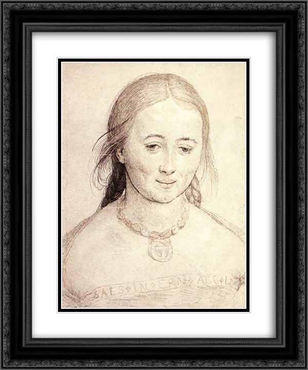 Head of a Woman 20x24 Black Ornate Wood Framed Art Print Poster with Double Matting by Holbein the Younger, Hans