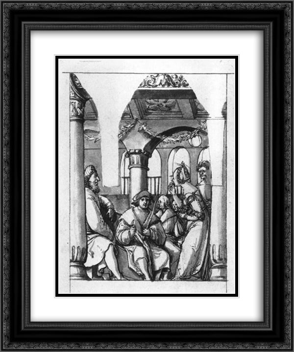 Leaena Before the Judges 20x24 Black Ornate Wood Framed Art Print Poster with Double Matting by Holbein the Younger, Hans