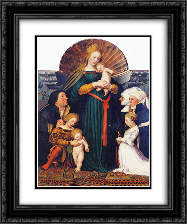 Madonna of the Burgermeister Meyer 20x24 Black Ornate Wood Framed Art Print Poster with Double Matting by Holbein the Younger, Hans