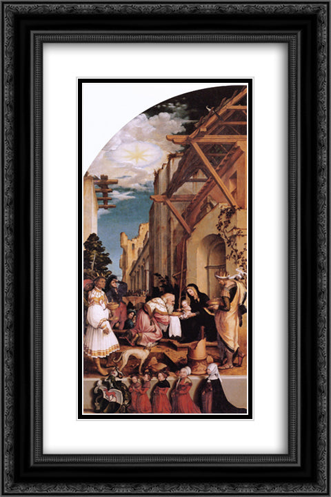 Oberried Altarpiece, left interior wing - The Adoration of the Magi 16x24 Black Ornate Wood Framed Art Print Poster with Double Matting by Holbein the Younger, Hans