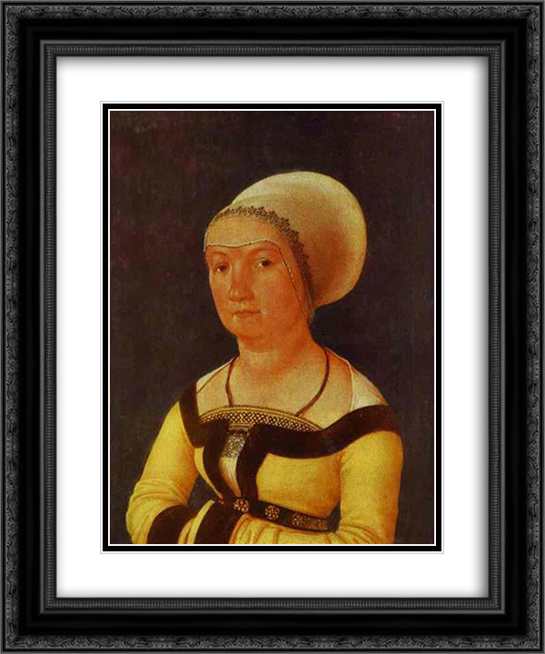 Portrait of 34 year old Woman 20x24 Black Ornate Wood Framed Art Print Poster with Double Matting by Holbein the Younger, Hans