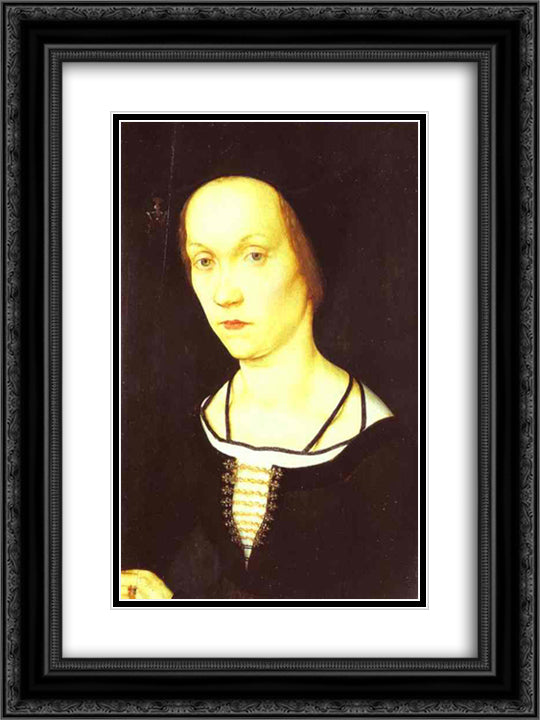 Portrait of a Woman 18x24 Black Ornate Wood Framed Art Print Poster with Double Matting by Holbein the Younger, Hans